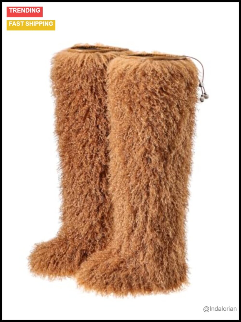 Women's Over the Knee Faux Fur Boots Adjustable Drawstring Flat Sole